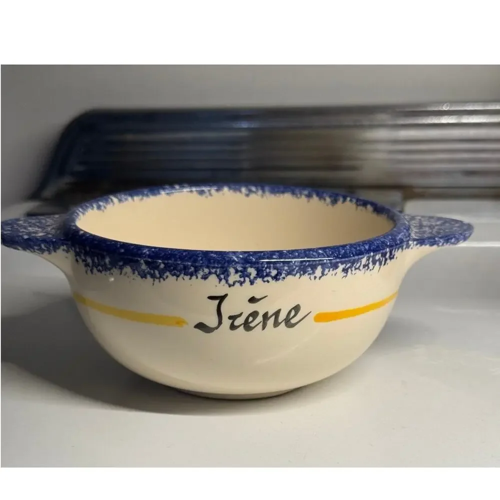 Vintage Faiencerie France Bretagne Hand Painted Breton Bowl Name Irene